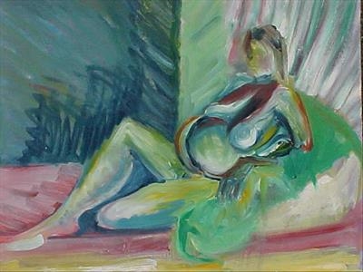 Sitting nude.  Full term . by Donna Southern, Giclee Print, Oil on Board